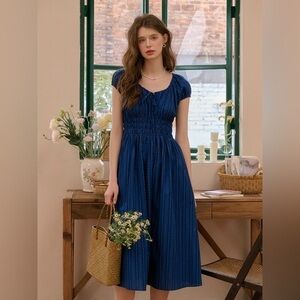 Cute retro style round neck midi dress NWT modest style